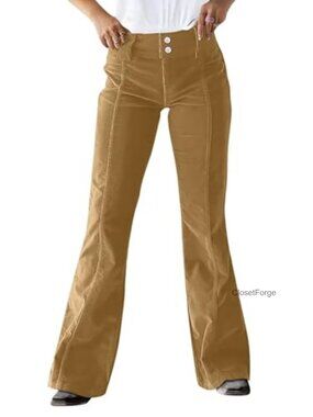 Mid Rise Seam Front Corduroy Flare Pants 70s Style Women's